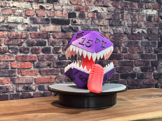 D20 Mimic Dice Figurine – 3D Printed Fantasy Display for DnD & RPG Fans