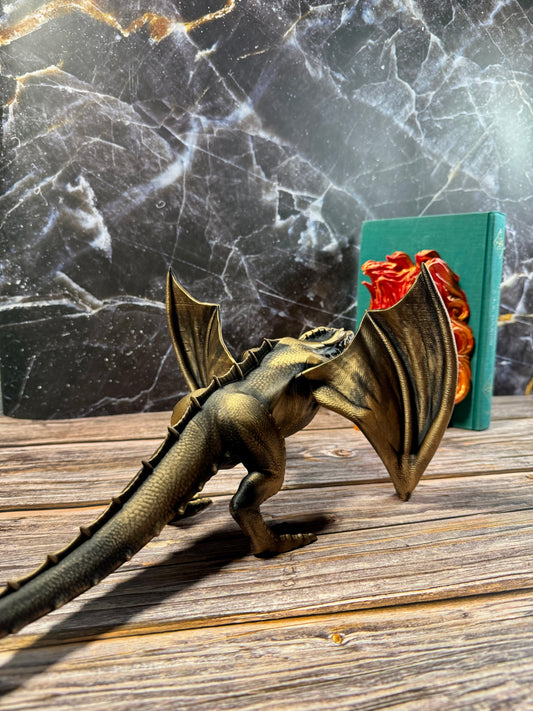 Fire Breathing Dragon Bookend Fantasy Shelf Decor in Fire or Ice Variants
