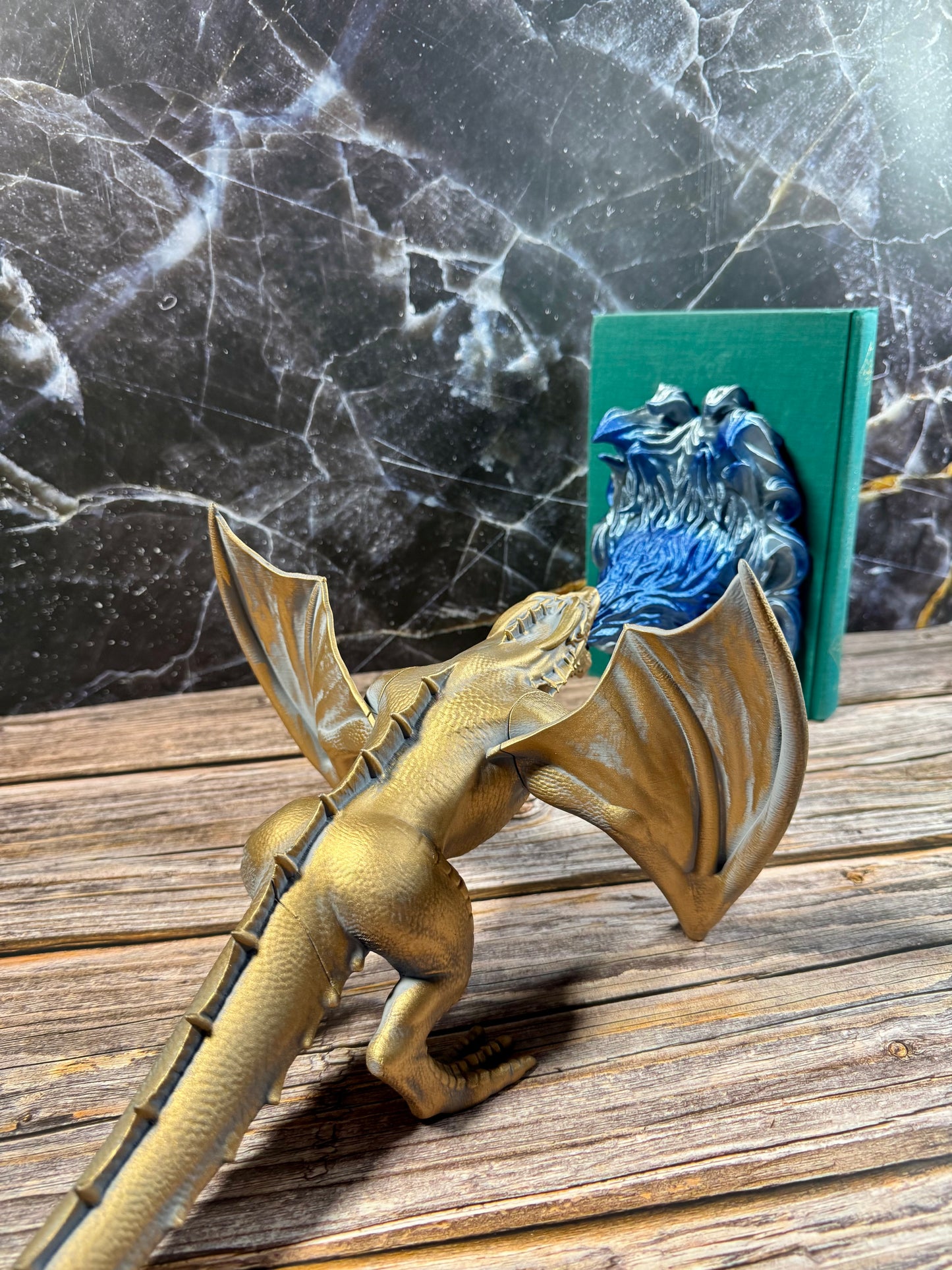 Fire Breathing Dragon Bookend Fantasy Shelf Decor in Fire or Ice Variants