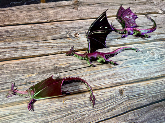 Dragons in Flight Wall Art Set of Three Fantasy Silhouette Decor