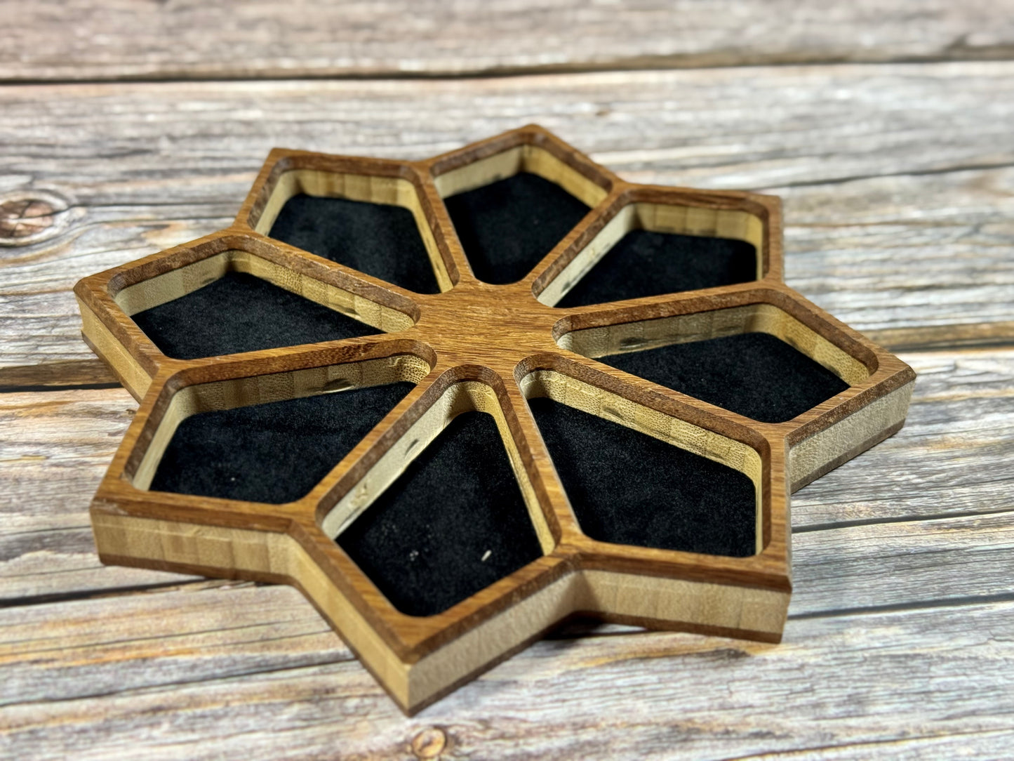Carved Wooden Accessory Tray with Flocked Liner – Small, Medium & Large Sizes