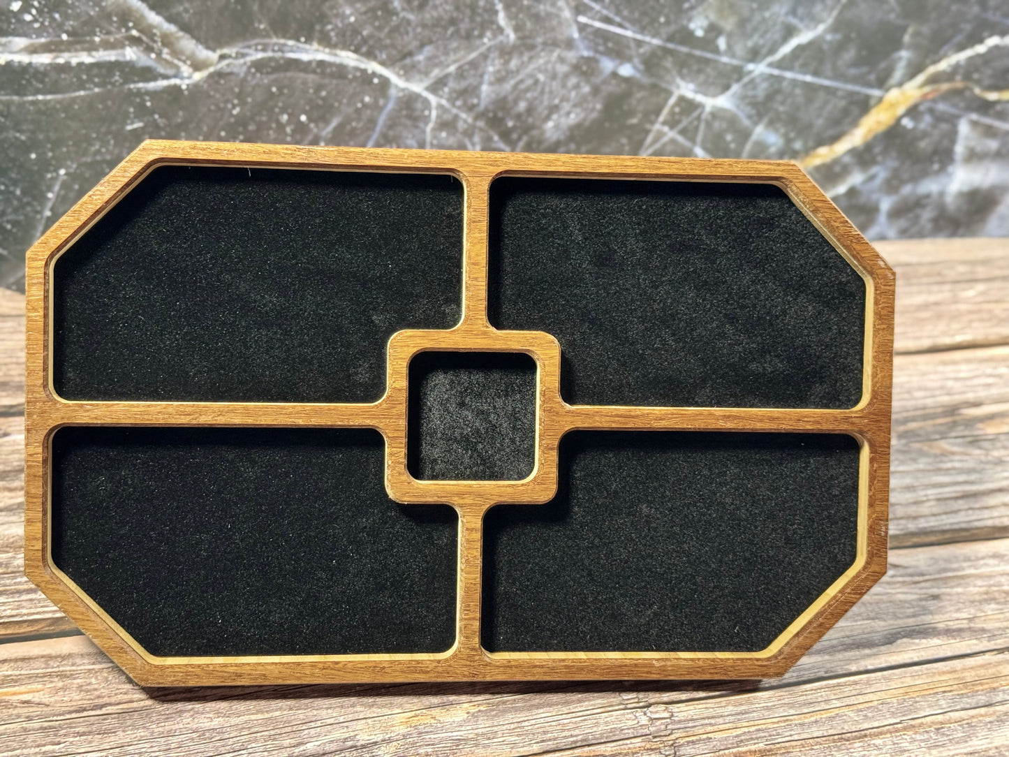 Carved Wooden Accessory Tray with Flocked Liner – Small, Medium & Large Sizes