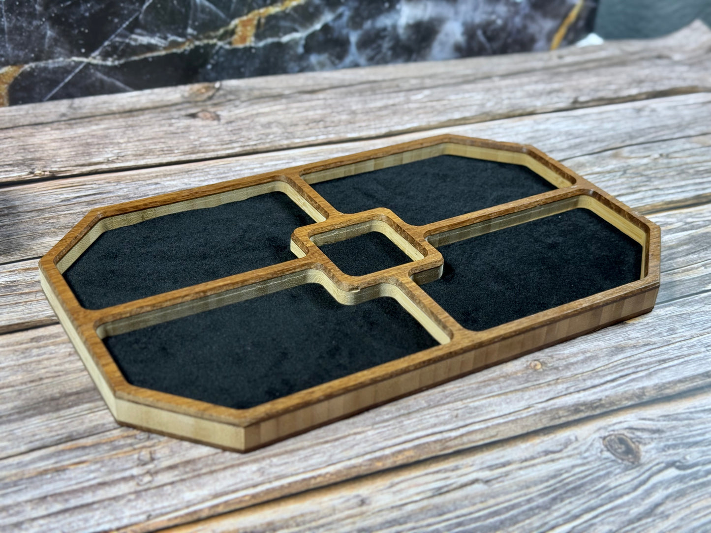 Carved Wooden Accessory Tray with Flocked Liner – Small, Medium & Large Sizes