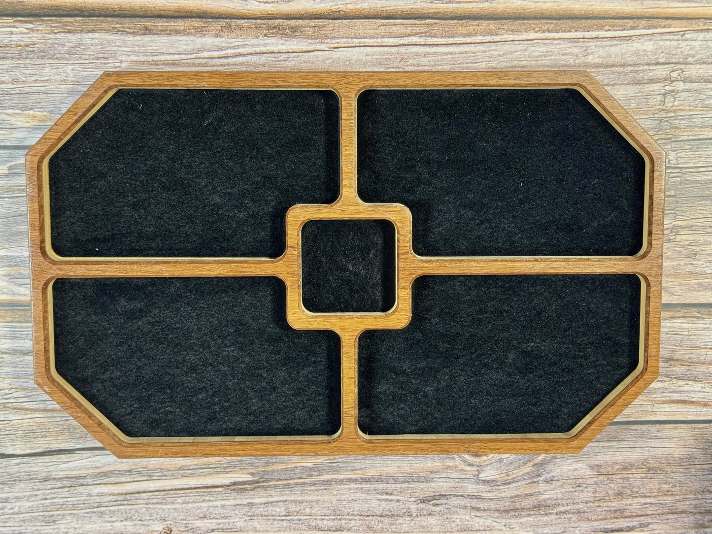 Carved Wooden Accessory Tray with Flocked Liner – Small, Medium & Large Sizes