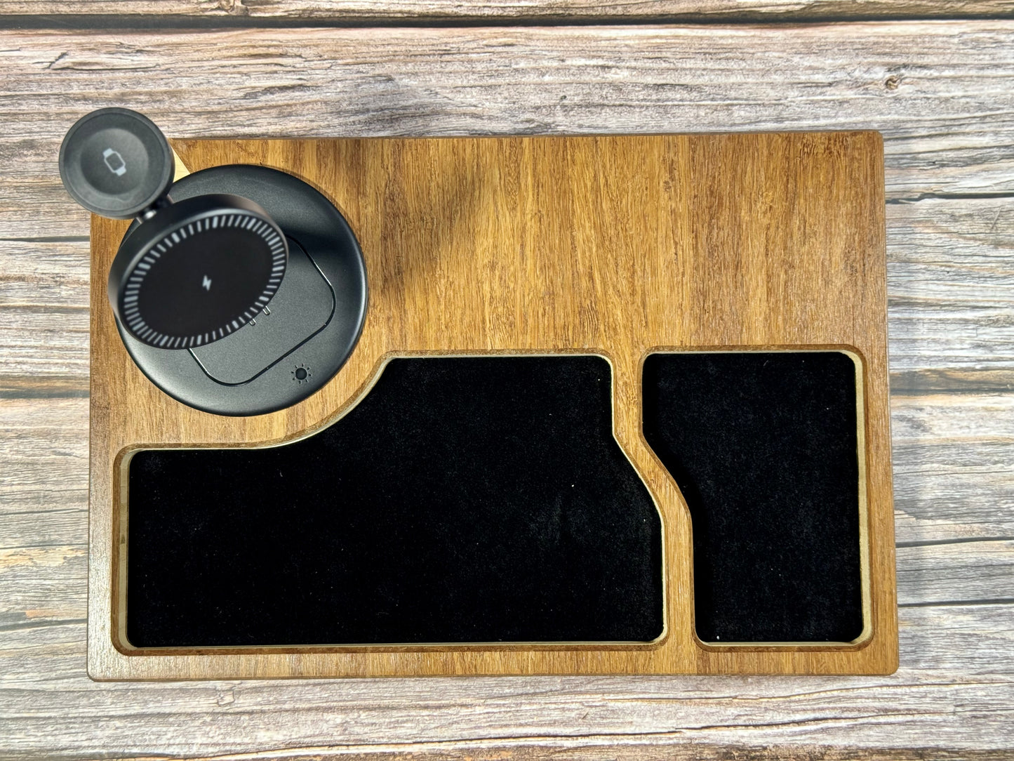 Bamboo Carved Valet Tray with Leatherette Inserts - Father’s Day Gift
