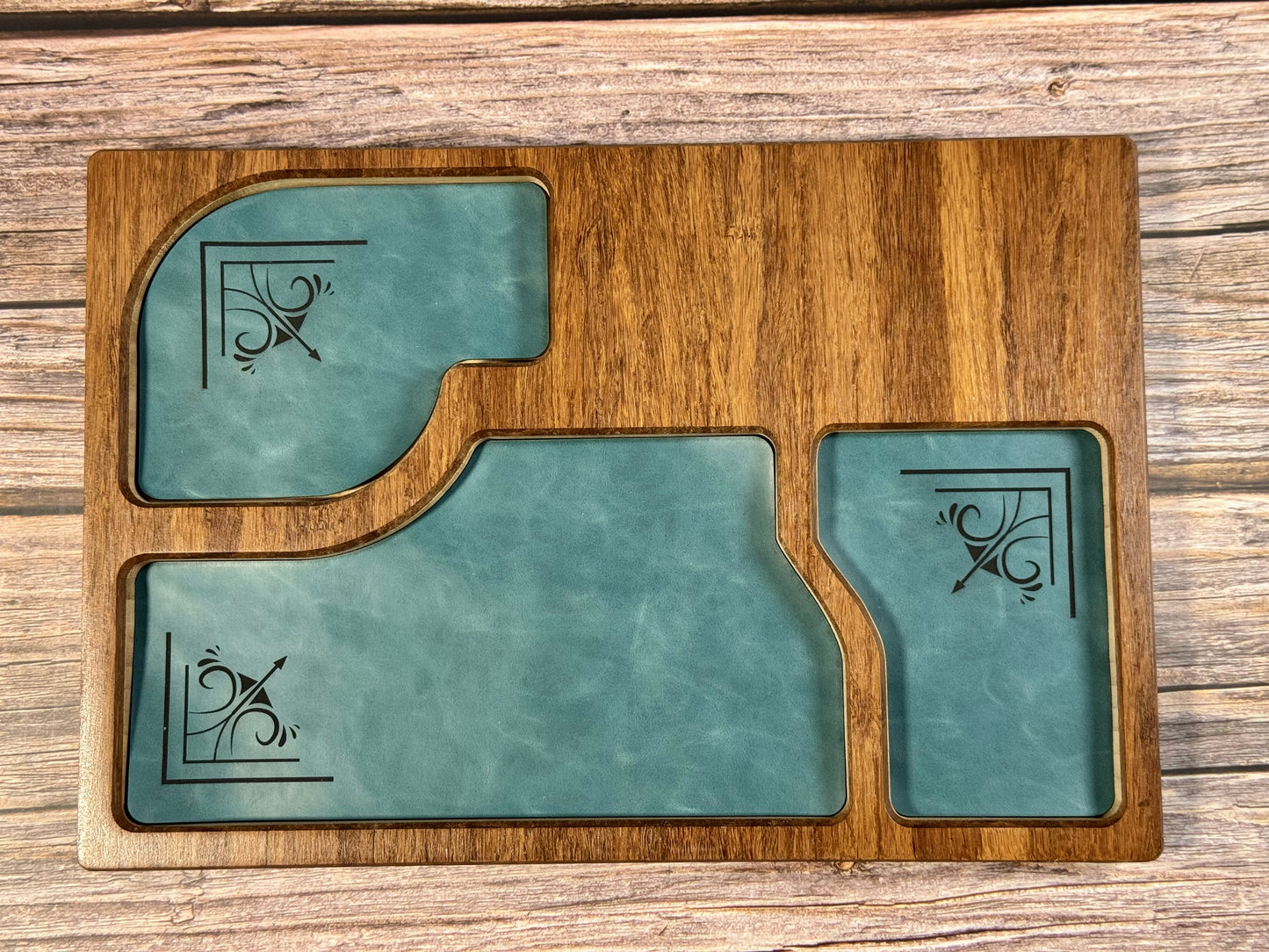 Bamboo Carved Valet Tray with Leatherette Inserts - Father’s Day Gift