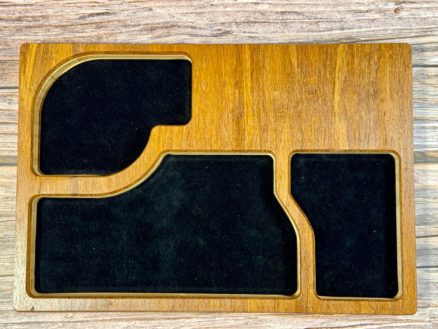 Bamboo Carved Valet Tray with Leatherette Inserts - Father’s Day Gift