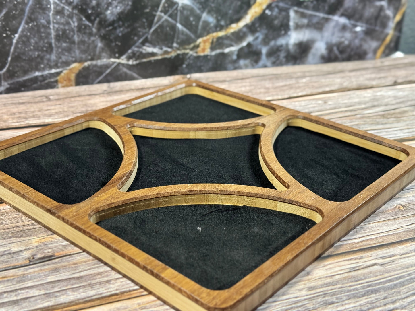 Carved Wooden Accessory Tray with Flocked Liner – Small, Medium & Large Sizes
