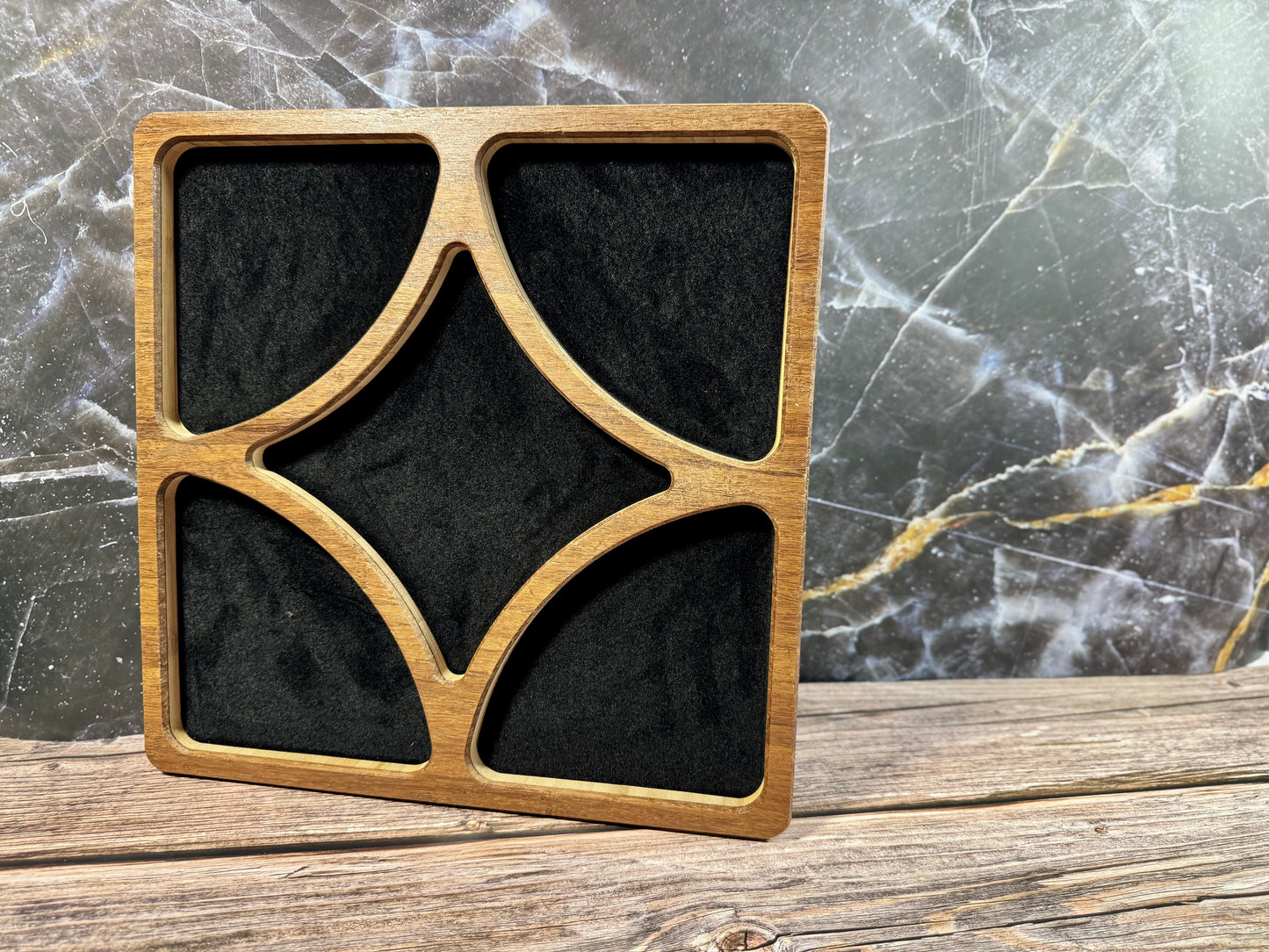 Carved Wooden Accessory Tray with Flocked Liner – Small, Medium & Large Sizes