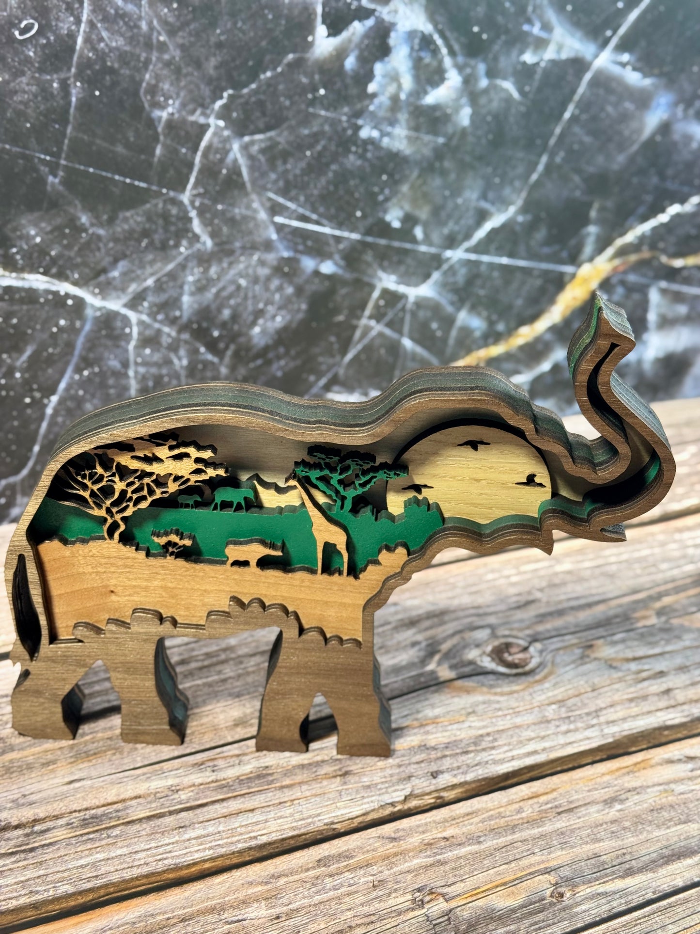 Multi-Layered Laser-Cut Wooden Animal Wall Art
