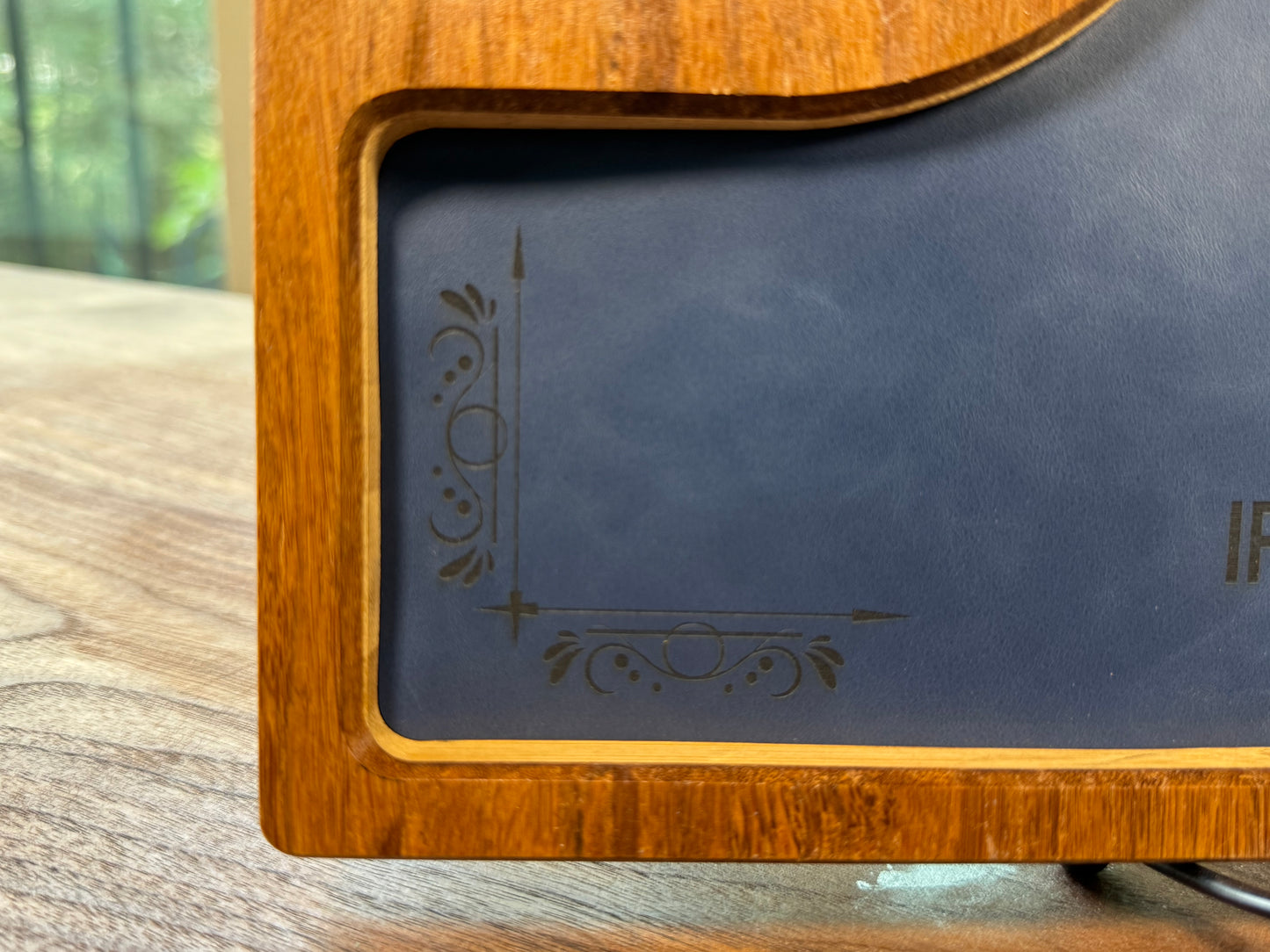Bamboo Carved Valet Tray with Leatherette Inserts - Father’s Day Gift