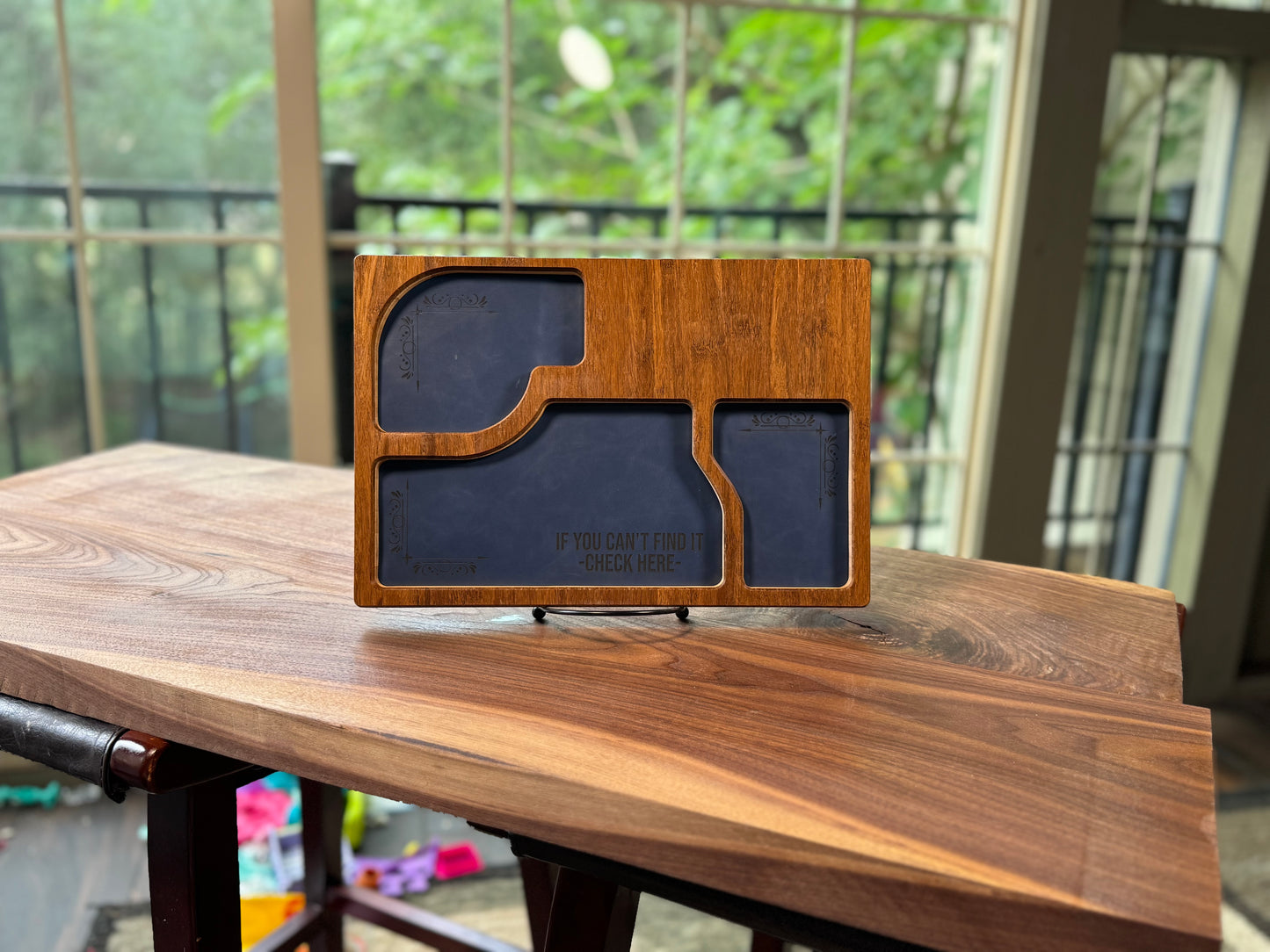 Bamboo Carved Valet Tray with Leatherette Inserts - Father’s Day Gift