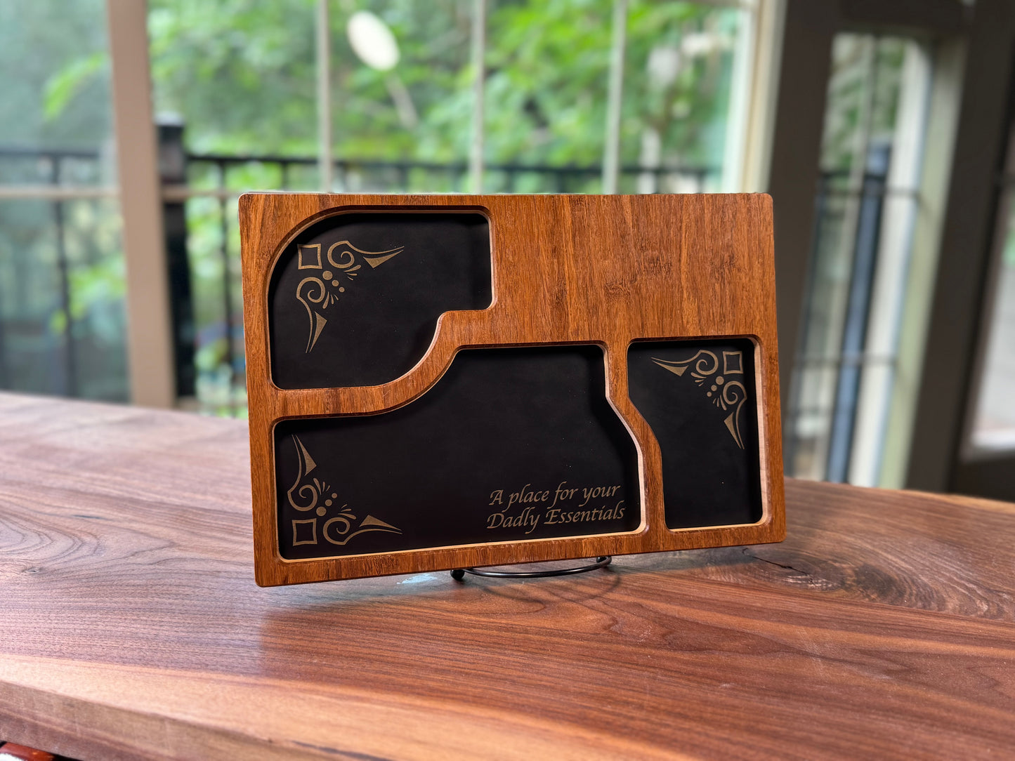 Bamboo Carved Valet Tray with Leatherette Inserts - Father’s Day Gift