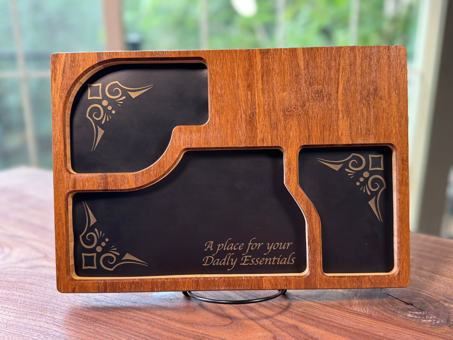 Bamboo Carved Valet Tray with Leatherette Inserts - Father’s Day Gift