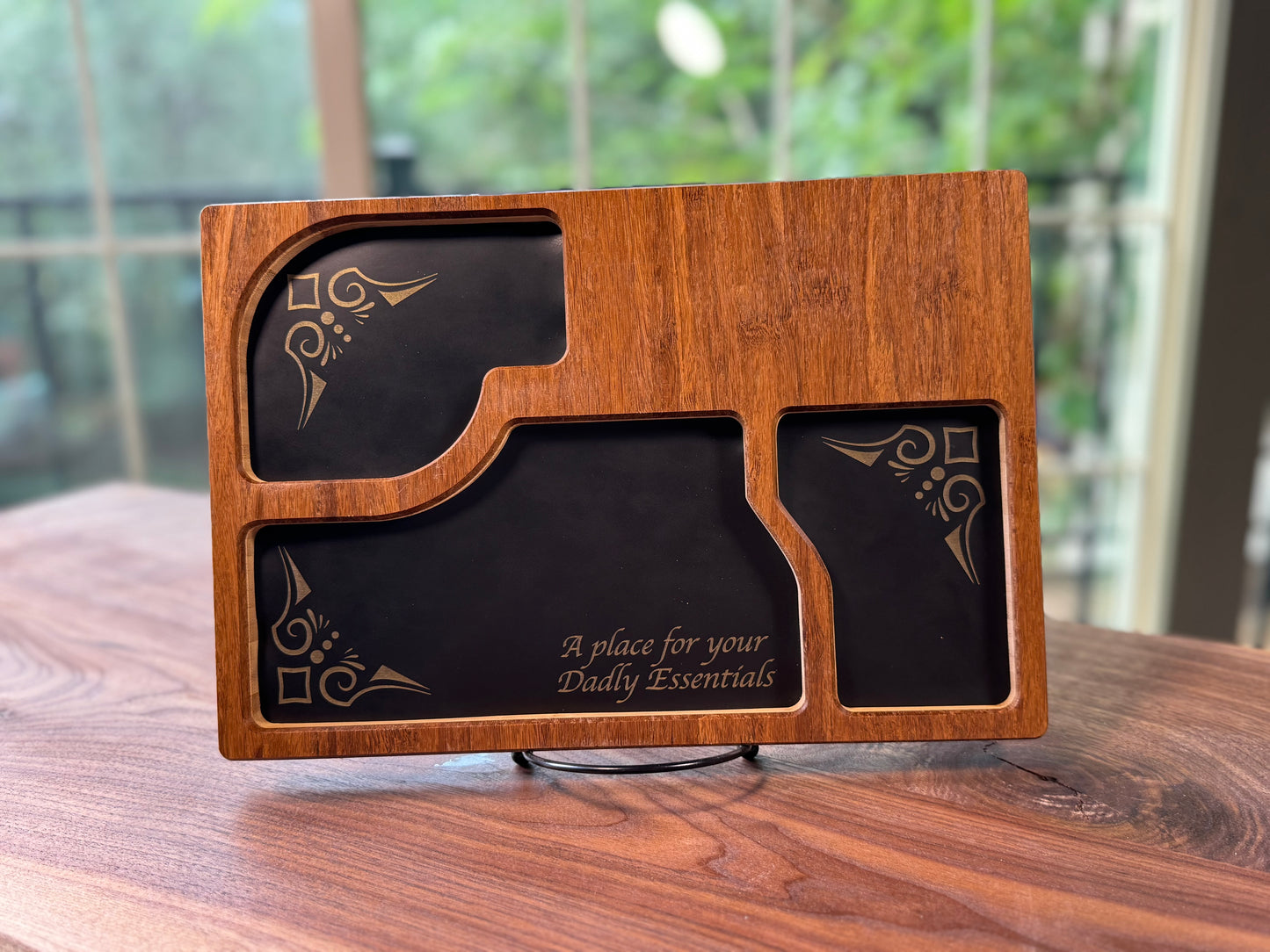 Bamboo Carved Valet Tray with Leatherette Inserts - Father’s Day Gift