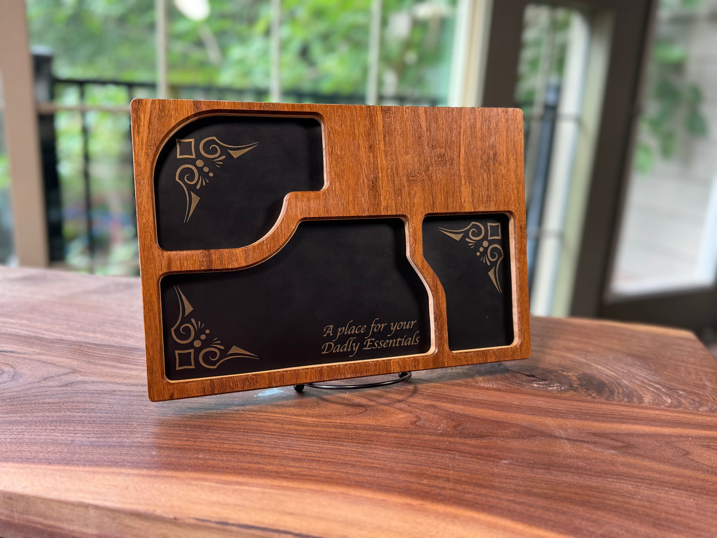 Bamboo Carved Valet Tray with Leatherette Inserts - Father’s Day Gift