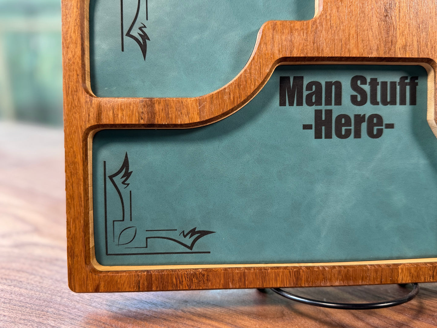 Bamboo Carved Valet Tray with Leatherette Inserts - Father’s Day Gift
