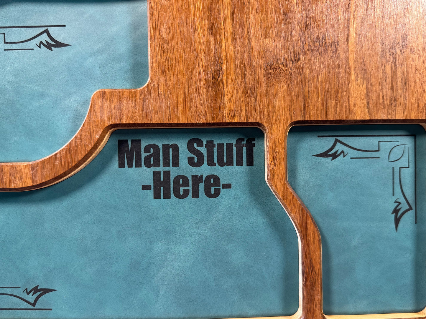 Bamboo Carved Valet Tray with Leatherette Inserts - Father’s Day Gift