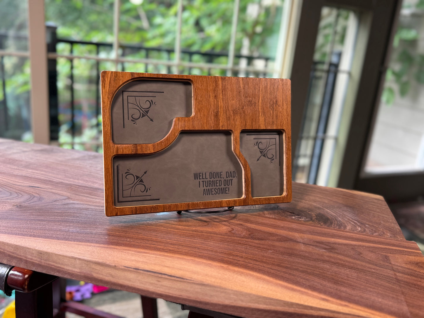 Bamboo Carved Valet Tray with Leatherette Inserts - Father’s Day Gift
