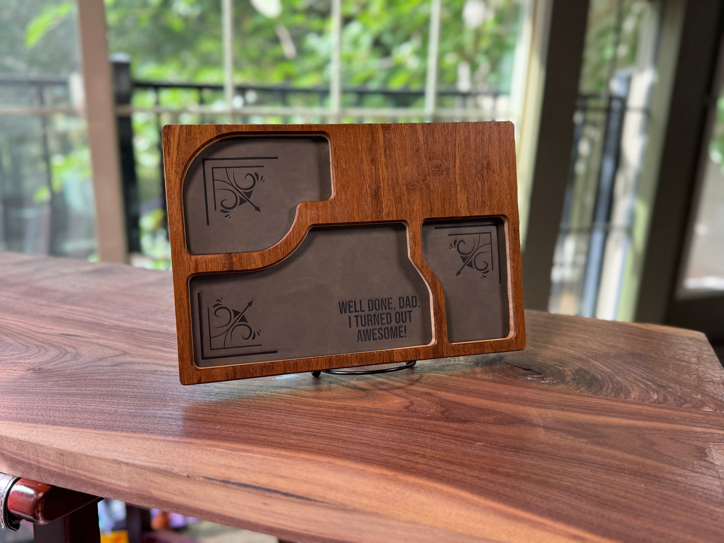 Bamboo Carved Valet Tray with Leatherette Inserts - Father’s Day Gift