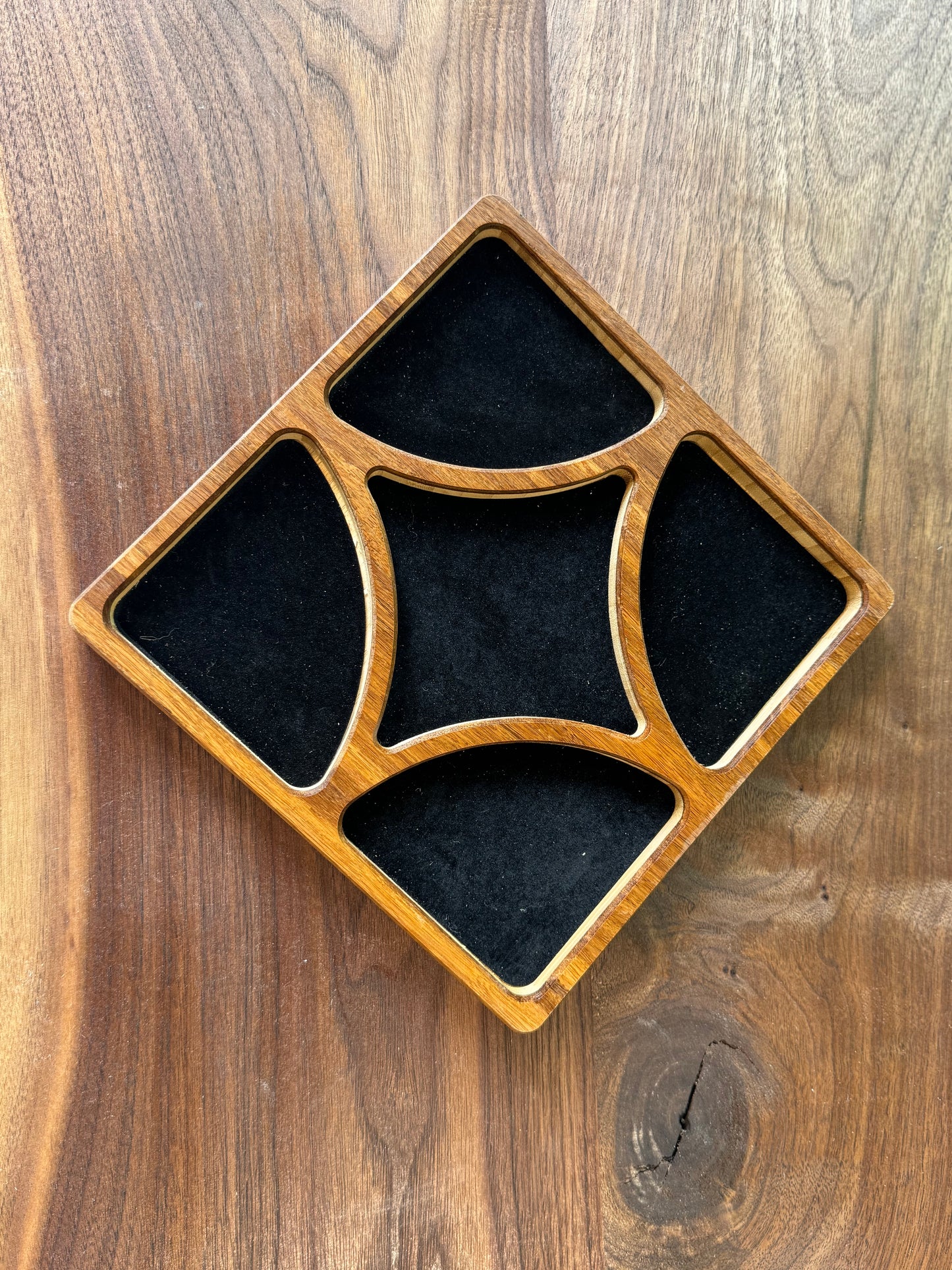 Carved Wooden Accessory Tray with Flocked Liner – Small, Medium & Large Sizes