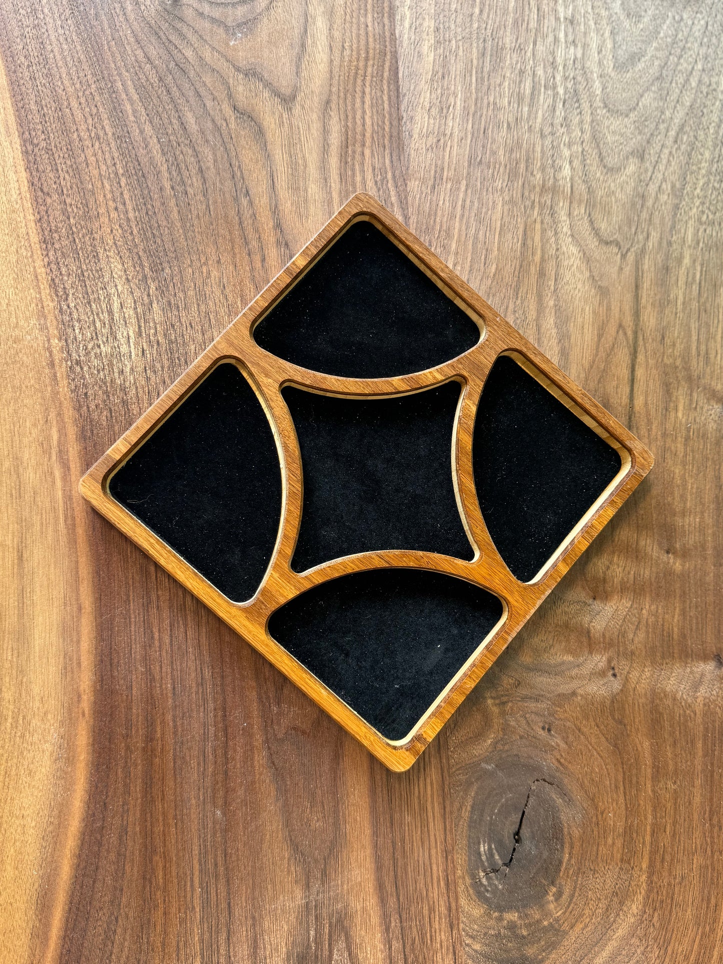 Carved Wooden Accessory Tray with Flocked Liner – Small, Medium & Large Sizes