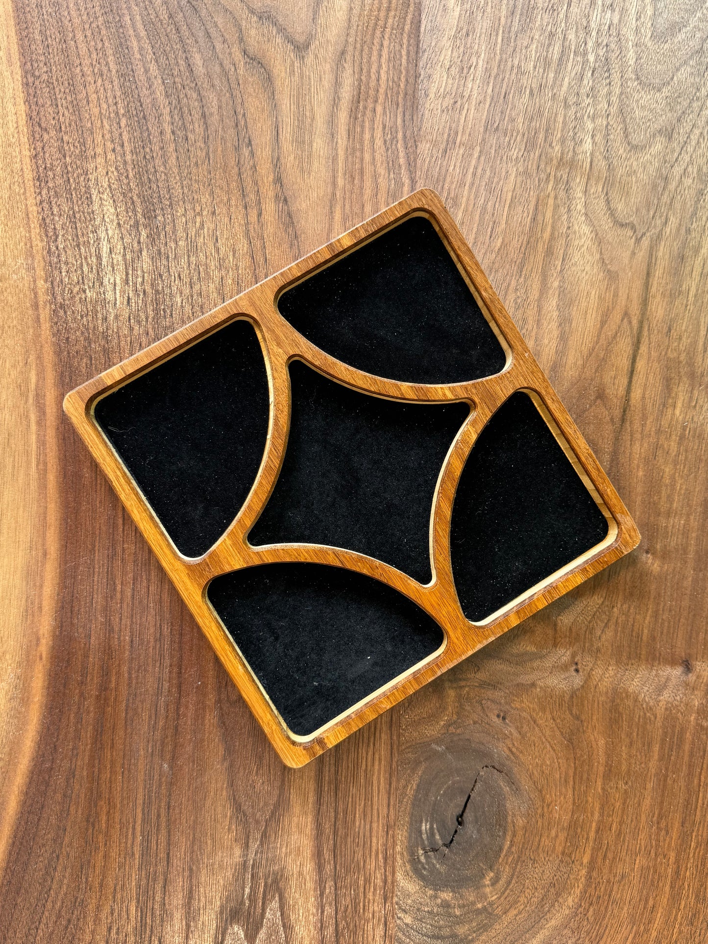 Carved Wooden Accessory Tray with Flocked Liner – Small, Medium & Large Sizes