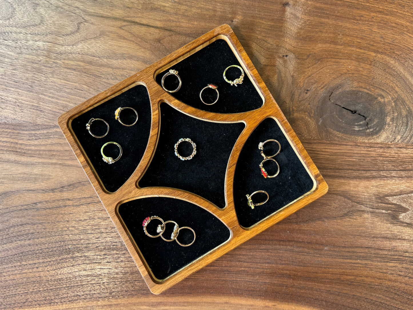 Carved Wooden Accessory Tray with Flocked Liner – Small, Medium & Large Sizes