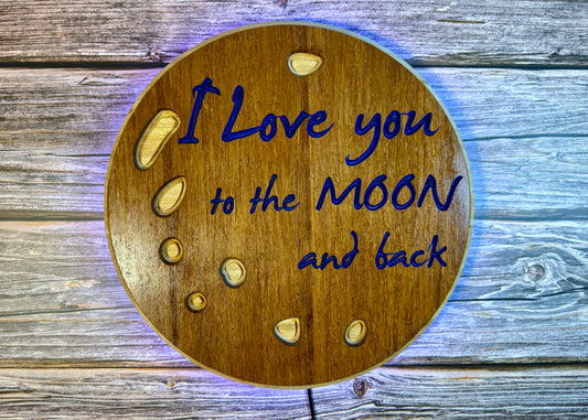 Love You to the Moon Plaque – Engraved Bamboo Wall Decor with Optional LED Backlighting