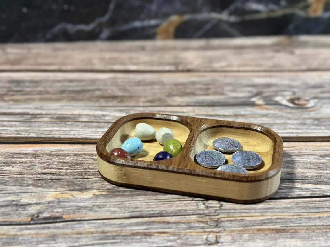 Board Game Token Tray Carved Bamboo Organizer for Game Night