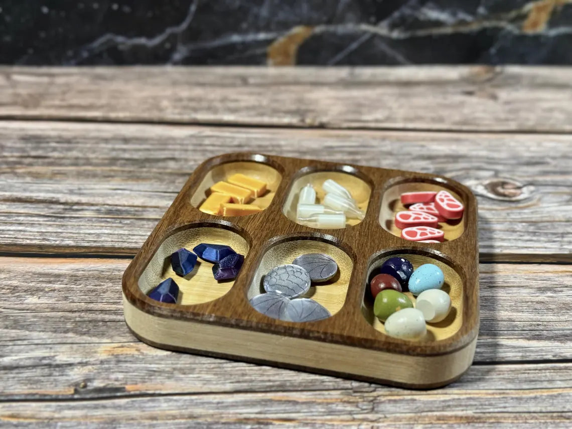 Board Game Token Tray Carved Bamboo Organizer for Game Night