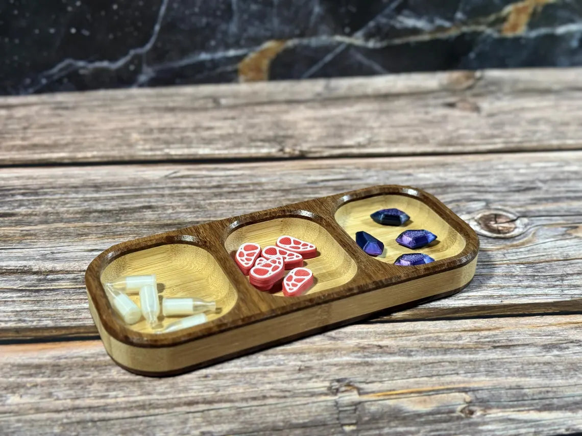 Board Game Token Tray Carved Bamboo Organizer for Game Night