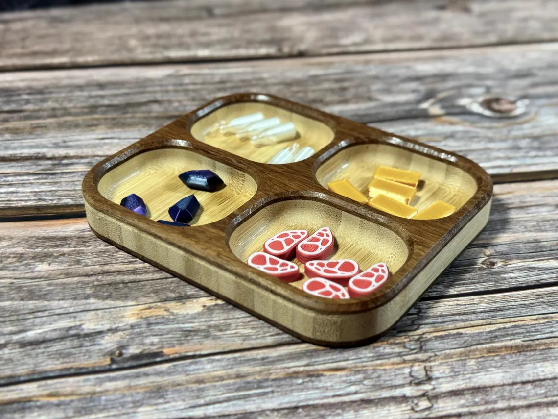 Board Game Token Tray Carved Bamboo Organizer for Game Night