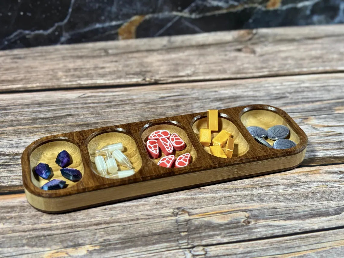 Board Game Token Tray Carved Bamboo Organizer for Game Night