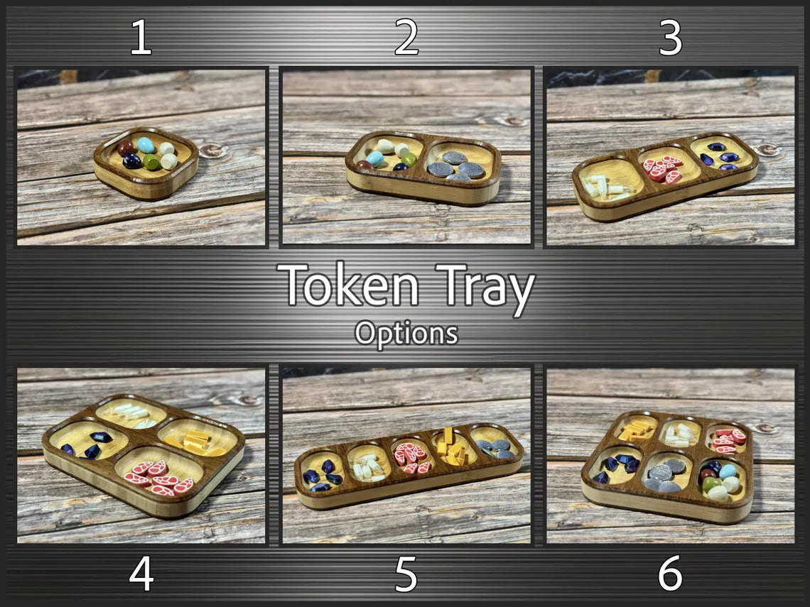 Board Game Token Tray Carved Bamboo Organizer for Game Night