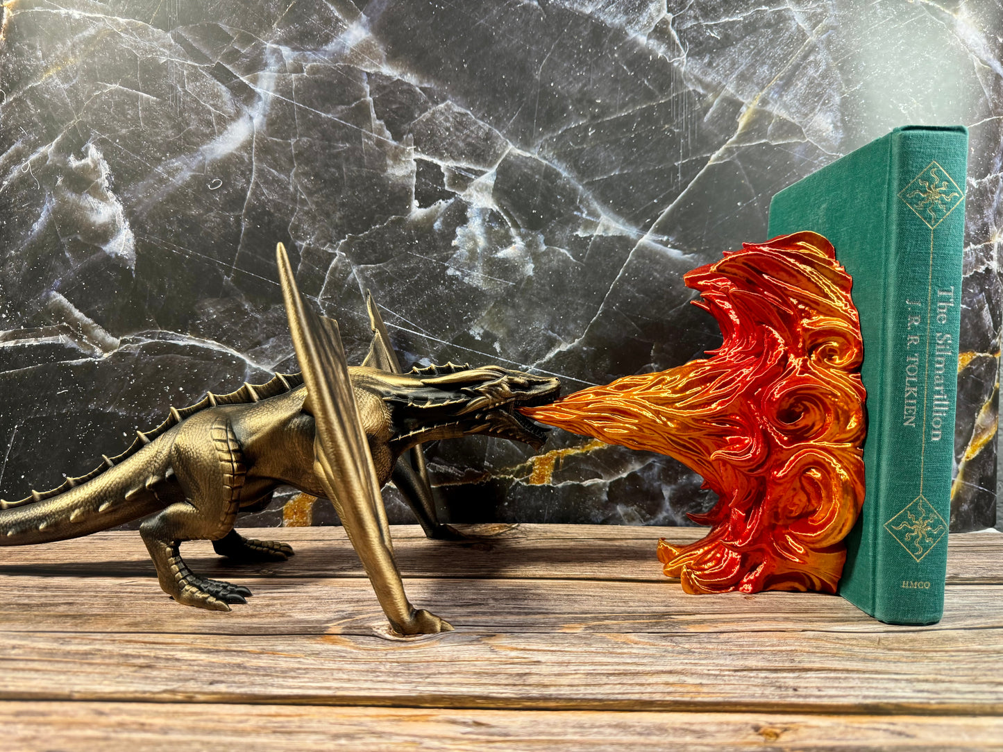 Fire Breathing Dragon Bookend Fantasy Shelf Decor in Fire or Ice Variants