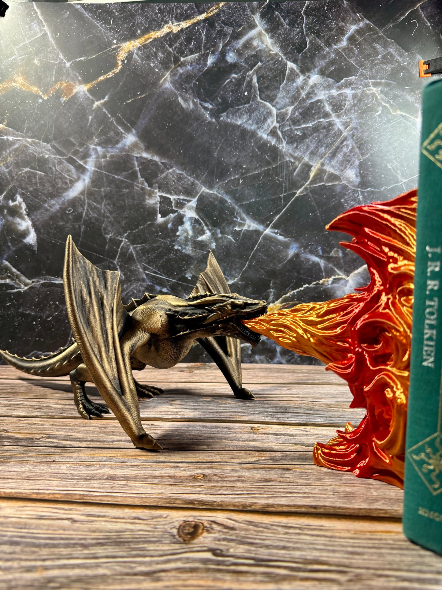 Fire Breathing Dragon Bookend Fantasy Shelf Decor in Fire or Ice Variants