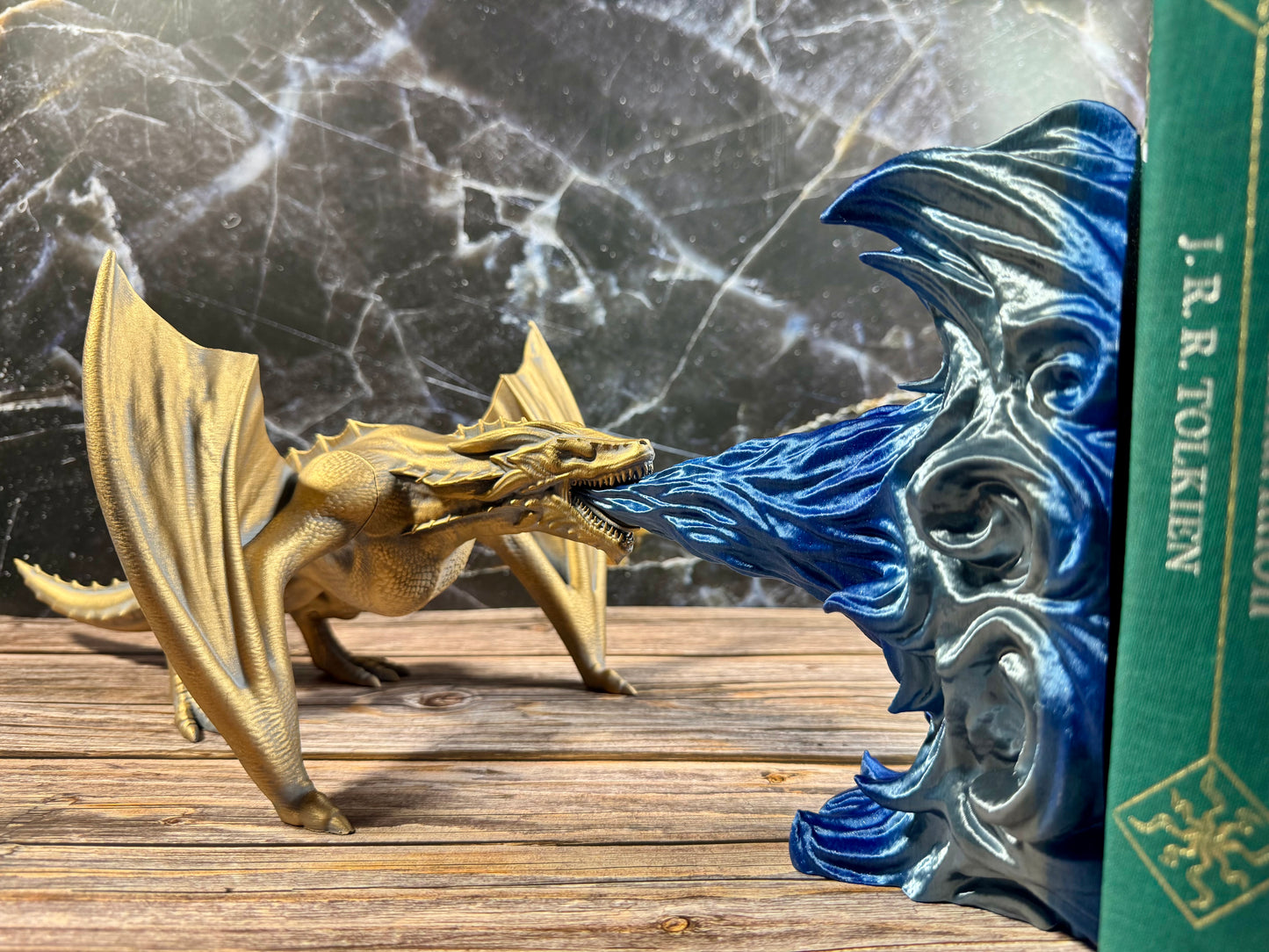 Fire Breathing Dragon Bookend Fantasy Shelf Decor in Fire or Ice Variants