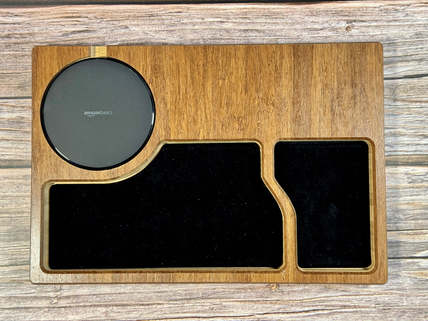 Bamboo Carved Valet Tray with Leatherette Inserts - Father’s Day Gift