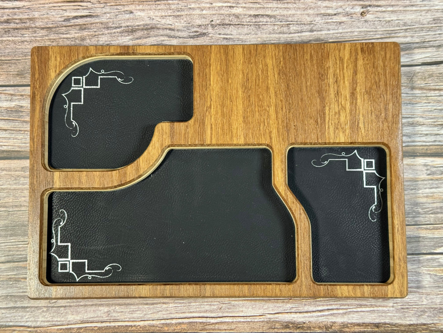 Bamboo Carved Valet Tray with Leatherette Inserts - Father’s Day Gift
