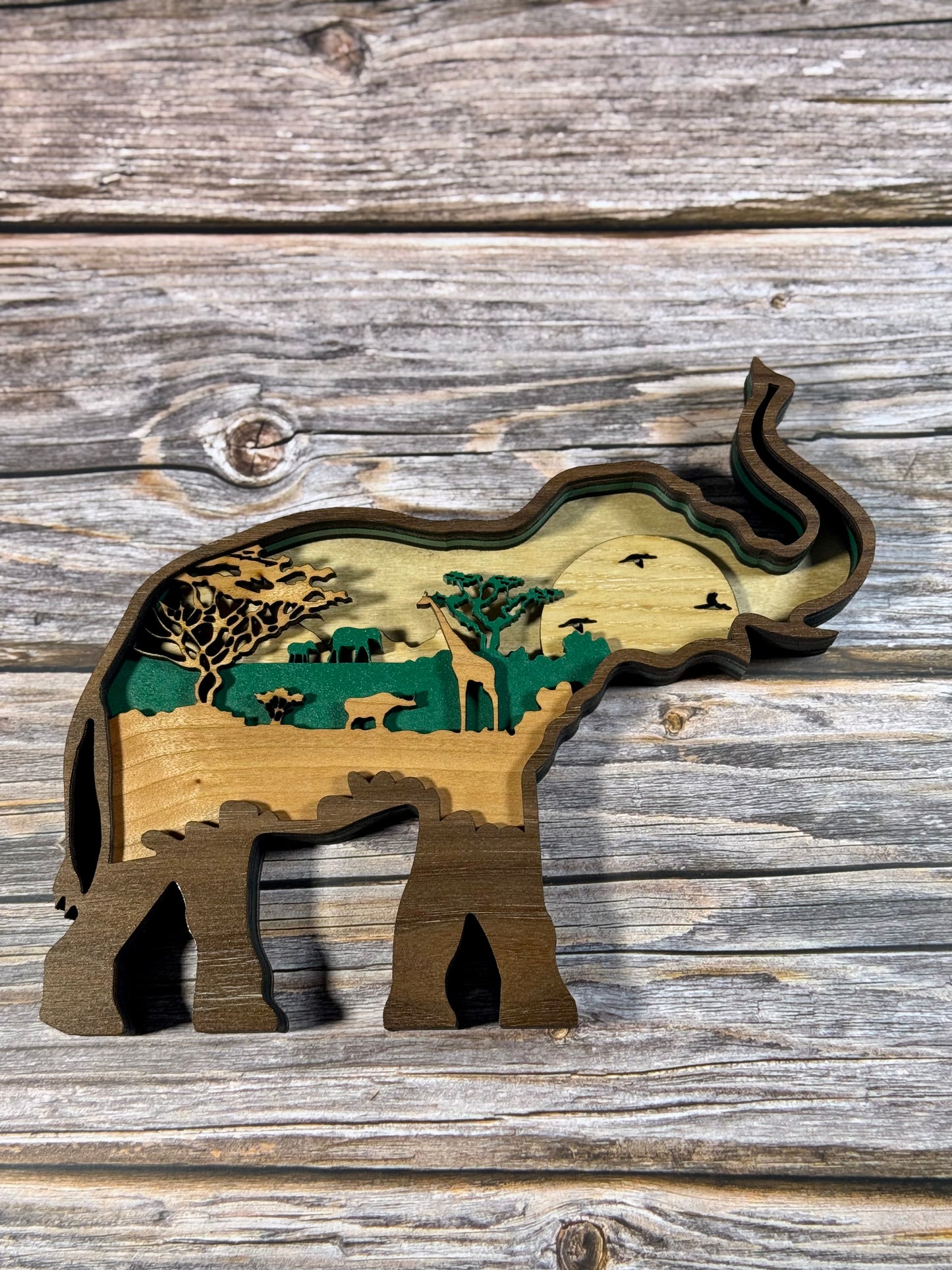 Multi-Layered Laser-Cut Wooden Animal Wall Art