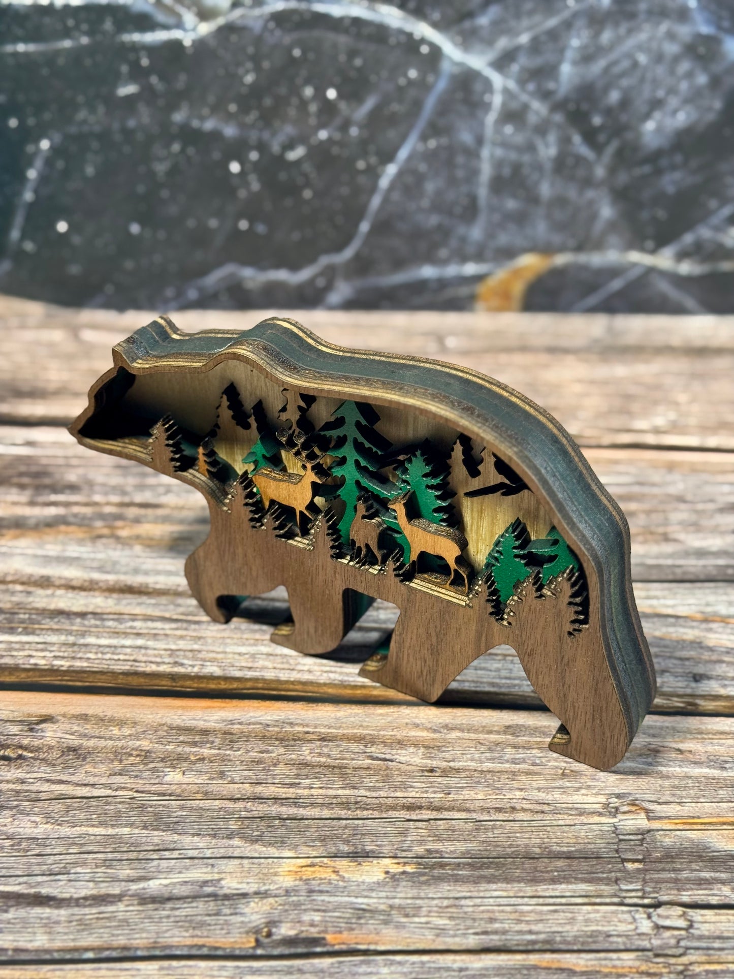 Multi-Layered Laser-Cut Wooden Animal Wall Art