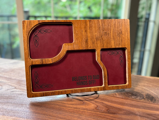 Bamboo Carved Valet Tray with Leatherette Inserts - Father’s Day Gift
