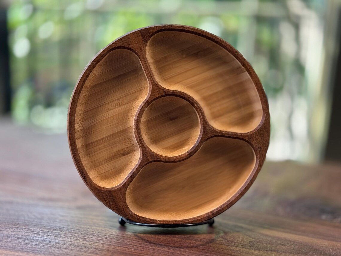 Carved Bamboo Accessory Tray – Minimalist Round Organizer for Jewelry, Keys & Decor