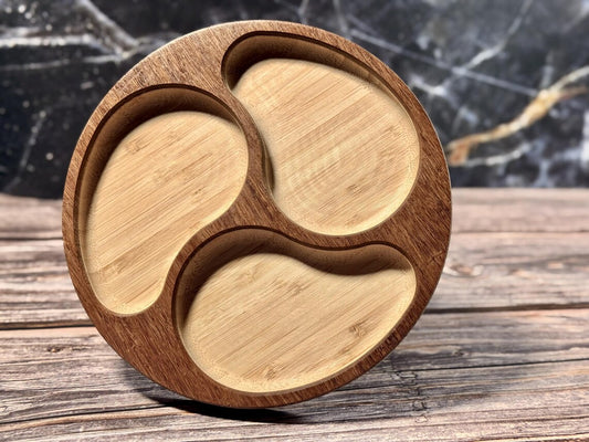 Carved Bamboo Accessory Tray – Minimalist Round Organizer for Jewelry, Keys & Decor